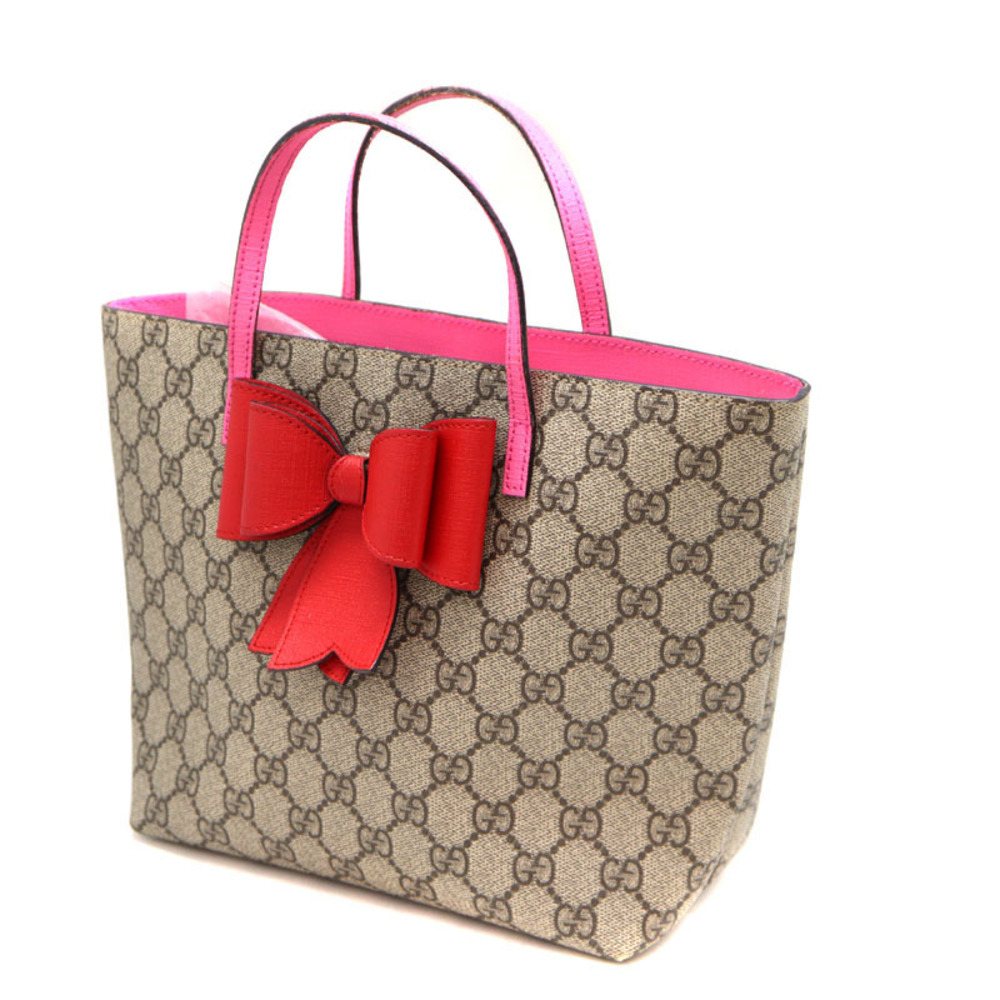 GUCCI GG Supreme Bow Tote Bag Handbag Brown Beige Pink